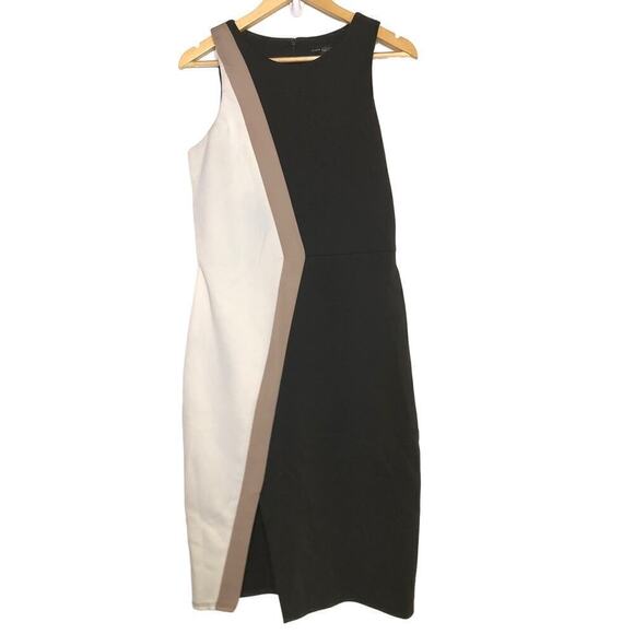 Slate & Willow Colorblock Dress Sleeveless Cutout Hem Sheath Black White Tan L - Picture 6 of 12